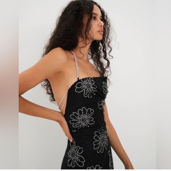 FOR LOVE & LEMONS black floral crystal embellished PAMELA mini dress - Picture 4 of 11